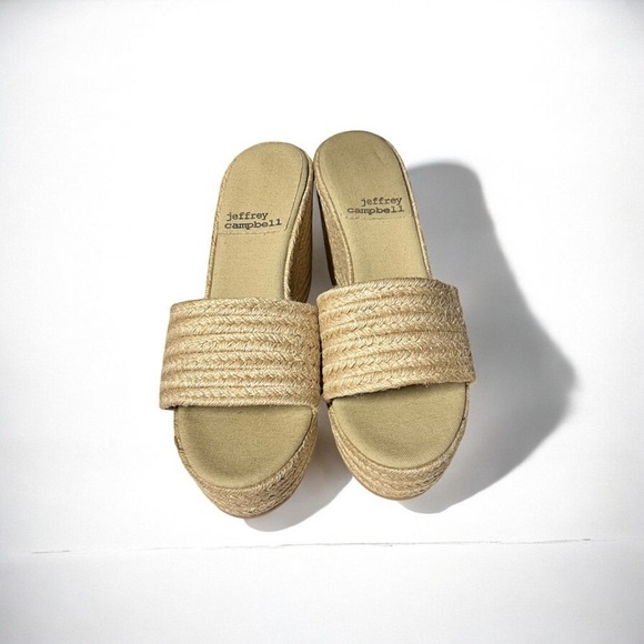 🌻NEW Jeffrey Campbell  Sunlit Raffia Platform Wedge Sandals Size 41 = US 10 - Picture 4 of 8